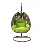 LeisureMod Beige And Light Green Wicker Hanging Egg Swing Chair