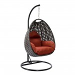 LeisureMod Charcoal And Cherry Wicker Hanging Egg Swing Chair