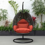 LeisureMod Charcoal And Cherry Wicker Hanging Egg Swing Chair