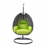 LeisureMod Charcoal And Light Green Wicker Hanging Egg Swing Chair