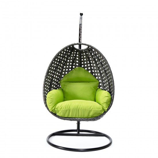 LeisureMod Charcoal And Light Green Wicker Hanging Egg Swing Chair