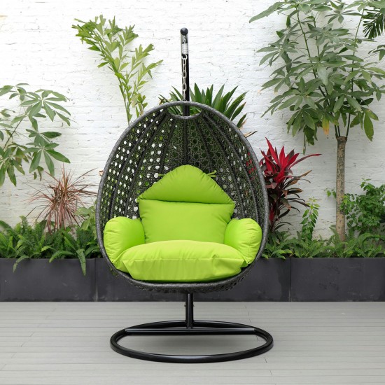 LeisureMod Charcoal And Light Green Wicker Hanging Egg Swing Chair