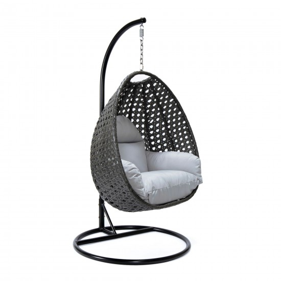 LeisureMod Charcoal And Light Grey Wicker Hanging Egg Swing Chair