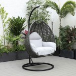 LeisureMod Charcoal And Light Grey Wicker Hanging Egg Swing Chair