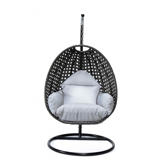 LeisureMod Charcoal And Light Grey Wicker Hanging Egg Swing Chair