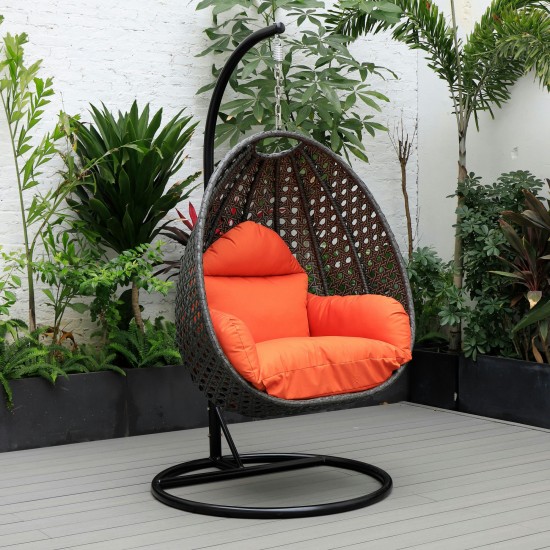 LeisureMod Charcoal And Orange Wicker Hanging Egg Swing Chair