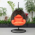 LeisureMod Charcoal And Orange Wicker Hanging Egg Swing Chair