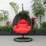 LeisureMod Charcoal And Red Wicker Hanging Egg Swing Chair