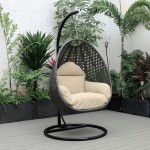 LeisureMod Charcoal And Taupe Wicker Hanging Egg Swing Chair