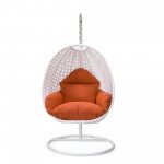 LeisureMod White And Orange Wicker Hanging Egg Swing Chair