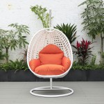 LeisureMod White And Orange Wicker Hanging Egg Swing Chair