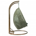 LeisureMod Beige And Charcoal Blue Wicker Hanging 2 person Egg Swing Chair