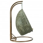 LeisureMod Beige And Taupe Wicker Hanging 2 person Egg Swing Chair