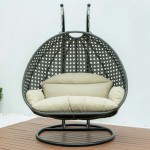 LeisureMod Charcoal And Taupe Wicker Hanging 2 person Egg Swing Chair