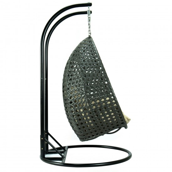 LeisureMod Charcoal And Taupe Wicker Hanging 2 person Egg Swing Chair