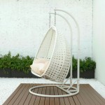LeisureMod White And Beige Wicker Hanging 2 person Egg Swing Chair