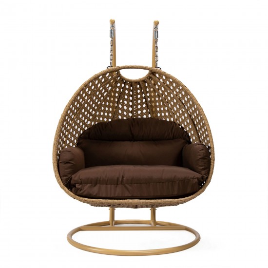 LeisureMod Mendoza Light Brown Wicker Hanging 2 person Egg Swing Chair - Brown