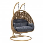 LeisureMod Mendoza Light Brown Hanging 2 person Egg Swing Chair - Charcoal