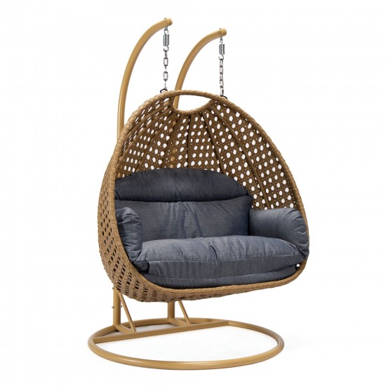 LeisureMod Mendoza Light Brown Hanging 2 person Egg Swing Chair - Charcoal