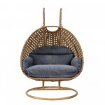 LeisureMod Mendoza Light Brown Hanging 2 person Egg Swing Chair - Charcoal