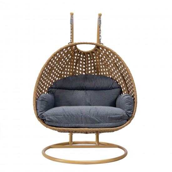 LeisureMod Mendoza Light Brown Hanging 2 person Egg Swing Chair - Charcoal