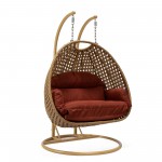 LeisureMod Mendoza Light Brown Wicker Hanging 2 person Egg Swing Chair - Cherry