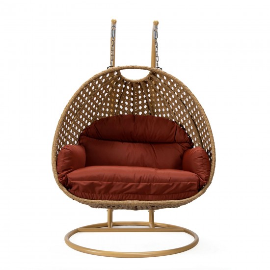 LeisureMod Mendoza Light Brown Wicker Hanging 2 person Egg Swing Chair - Cherry