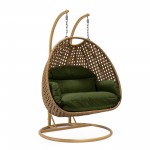 LeisureMod Mendoza Light Brown Hanging 2 person Egg Swing Chair - Dark Green