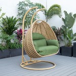 LeisureMod Mendoza Light Brown Hanging 2 person Egg Swing Chair - Dark Green