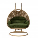 LeisureMod Mendoza Light Brown Hanging 2 person Egg Swing Chair - Dark Green