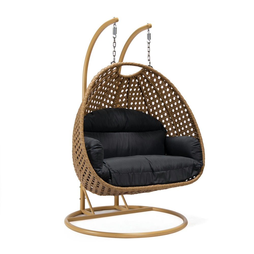 LeisureMod Mendoza Light Brown Hanging 2 person Egg Swing Chair - Dark Grey