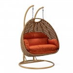 LeisureMod Mendoza Light Brown Wicker Hanging 2 person Egg Swing Chair - Orange