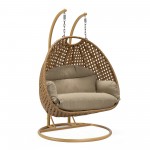 LeisureMod Mendoza Light Brown Wicker Hanging 2 person Egg Swing Chair - Taupe