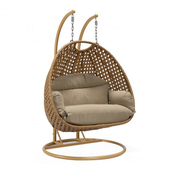 LeisureMod Mendoza Light Brown Wicker Hanging 2 person Egg Swing Chair - Taupe