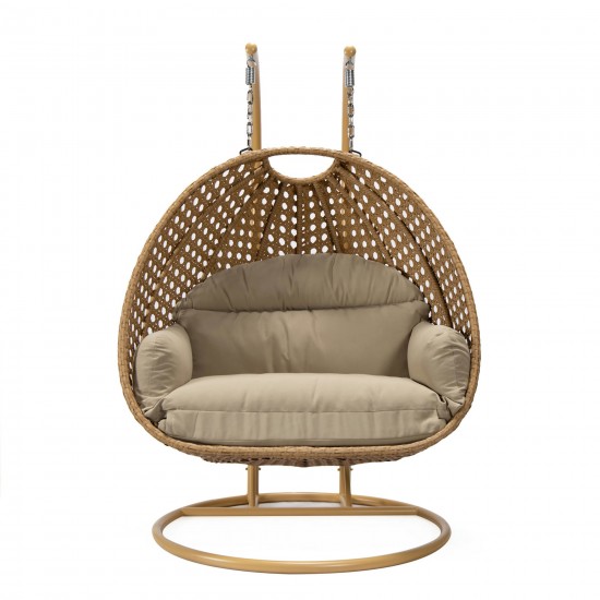 LeisureMod Mendoza Light Brown Wicker Hanging 2 person Egg Swing Chair - Taupe