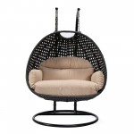 LeisureMod Mendoza Charcoal And Beige Wicker Hanging 2 person Egg Swing Chair