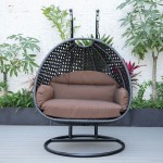 LeisureMod Mendoza Charcoal And Brown Wicker Hanging 2 person Egg Swing Chair