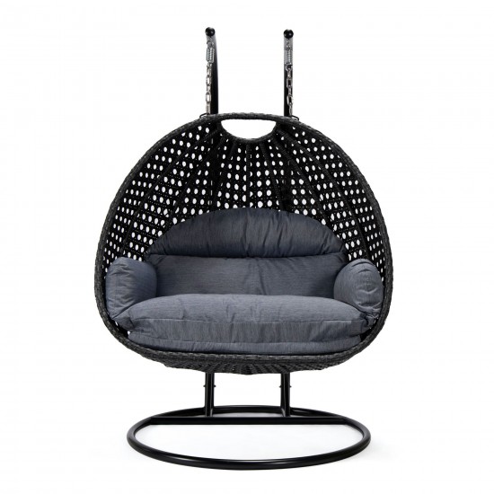 LeisureMod Mendoza Charcoal Wicker Hanging 2 person Egg Swing Chair