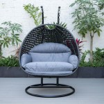 LeisureMod Mendoza Charcoal Wicker Hanging 2 person Egg Swing Chair