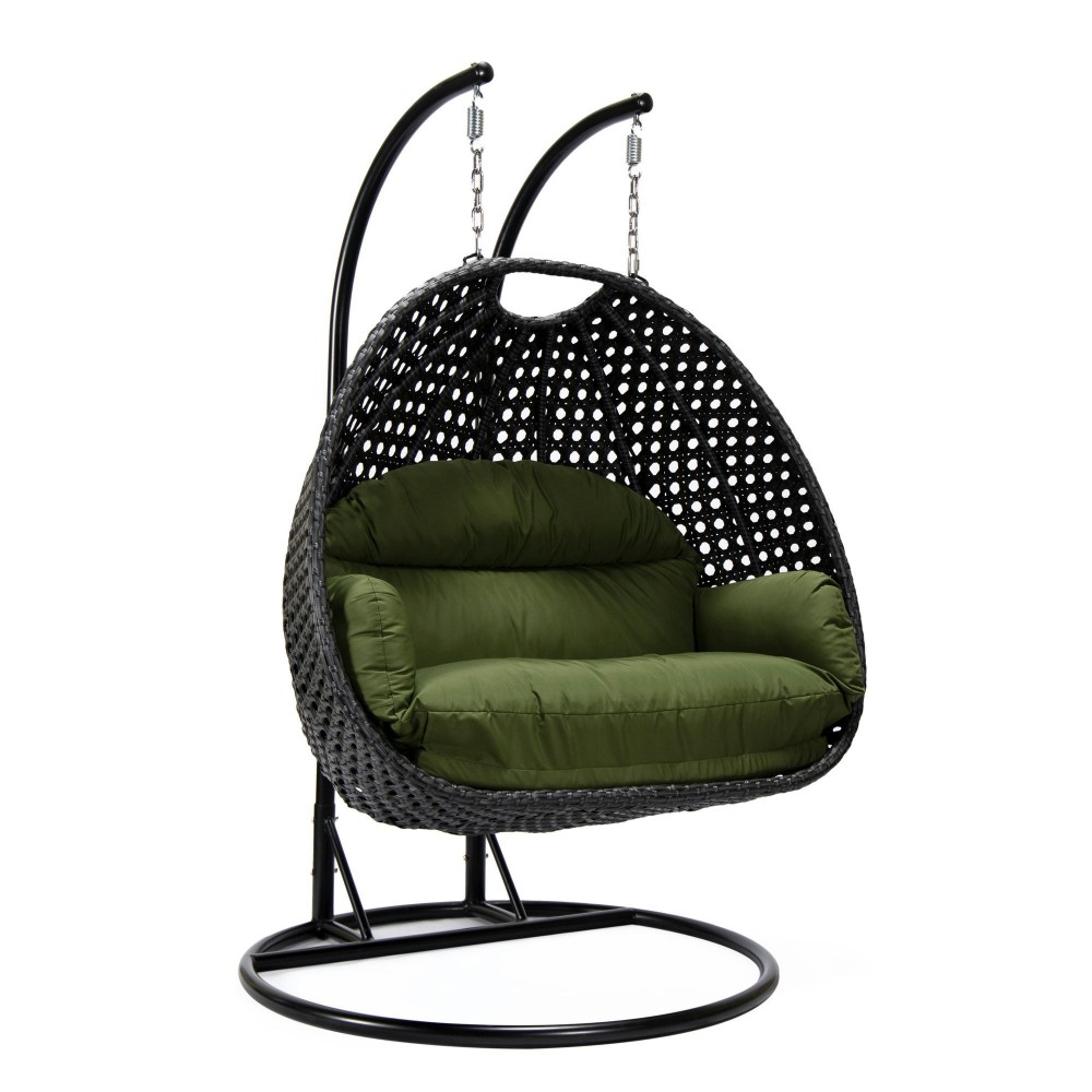 LeisureMod Mendoza Charcoal Hanging 2 person Egg Swing Chair - Dark Green