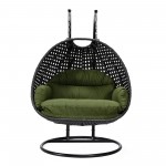 LeisureMod Mendoza Charcoal Hanging 2 person Egg Swing Chair - Dark Green