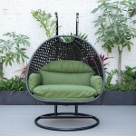 LeisureMod Mendoza Charcoal Hanging 2 person Egg Swing Chair - Dark Green