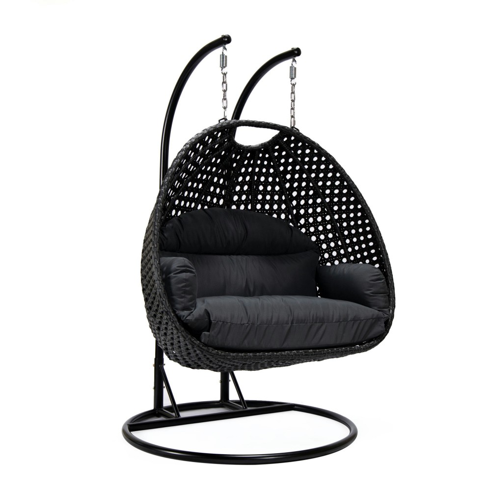 LeisureMod Mendoza Charcoal Wicker Hanging 2 person Egg Swing Chair - Dark Grey