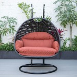 LeisureMod Mendoza Charcoal And Cherry Wicker Hanging 2 person Egg Swing Chair