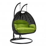 LeisureMod Mendoza Charcoal Light Green Wicker Hanging 2 person Egg Swing Chair