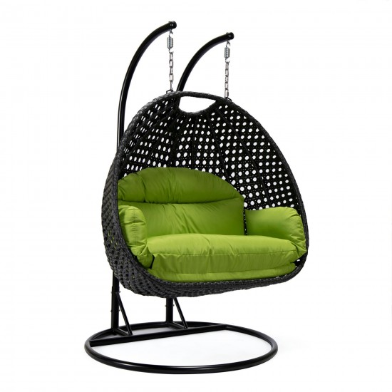 LeisureMod Mendoza Charcoal Light Green Wicker Hanging 2 person Egg Swing Chair