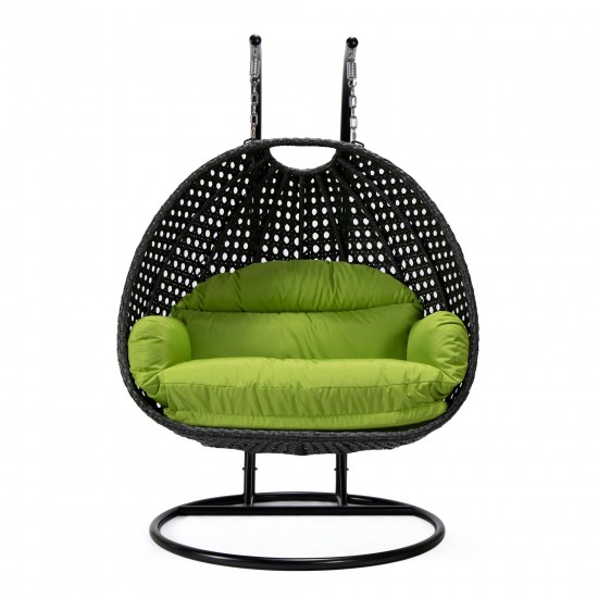 LeisureMod Mendoza Charcoal Light Green Wicker Hanging 2 person Egg Swing Chair