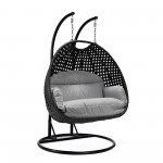 LeisureMod Mendoza Charcoal Light Grey Wicker Hanging 2 person Egg Swing Chair