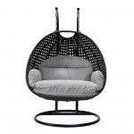 LeisureMod Mendoza Charcoal Light Grey Wicker Hanging 2 person Egg Swing Chair