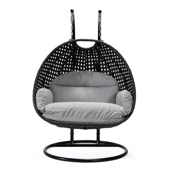 LeisureMod Mendoza Charcoal Light Grey Wicker Hanging 2 person Egg Swing Chair